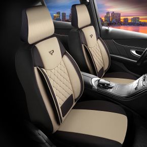 Sada látkových autopotahů Brusel béžovo-černé barvy s kosočtvercovým prošíváním, kompatibilní s LADA NIVA