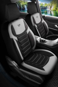 Sada látkových autopotahů Manavgat černo-šedé barvy s moderním prošíváním, kompatibilní s ALFA ROMEO 147