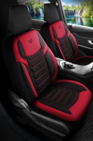 Sada látkových autopotahů Manavgat černo‑červené barvy s moderním prošíváním, kompatibilní s LADA NIVA