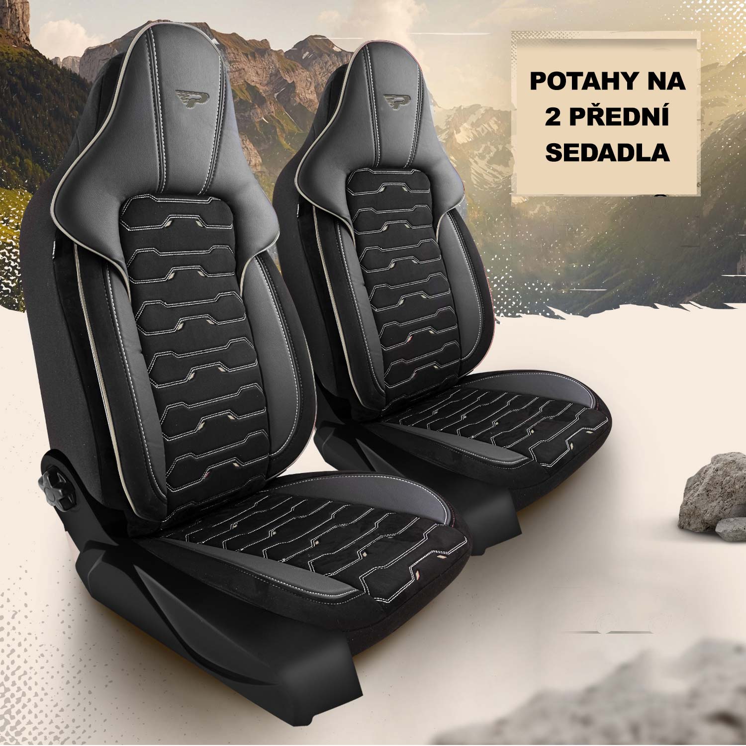 Autopotahy Beirut pro 2 přední sedadla v černém provedení s béžovým lemováním