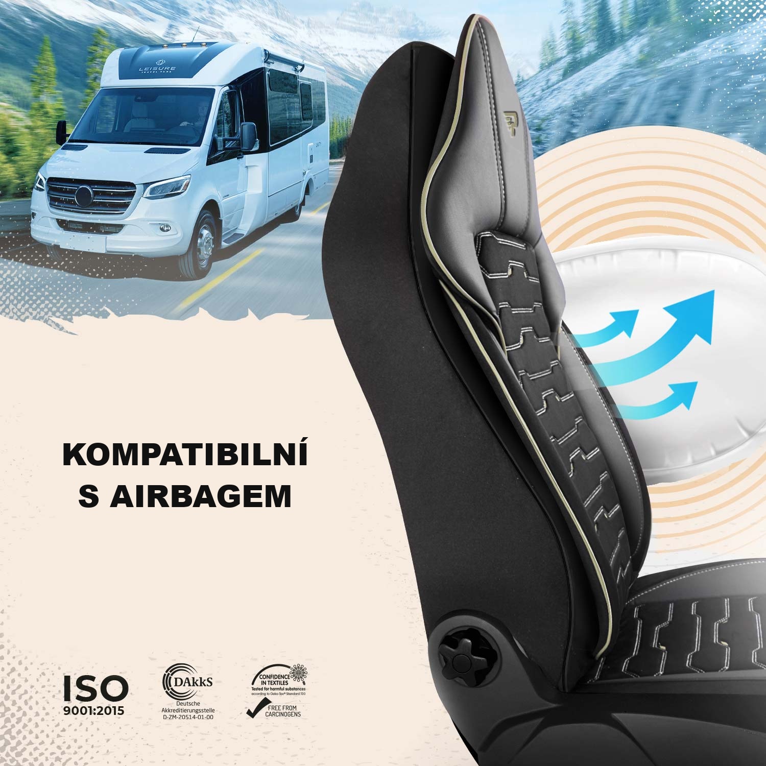 Autopotahy Beirut kompatibilní se sedadly s bočními airbagy