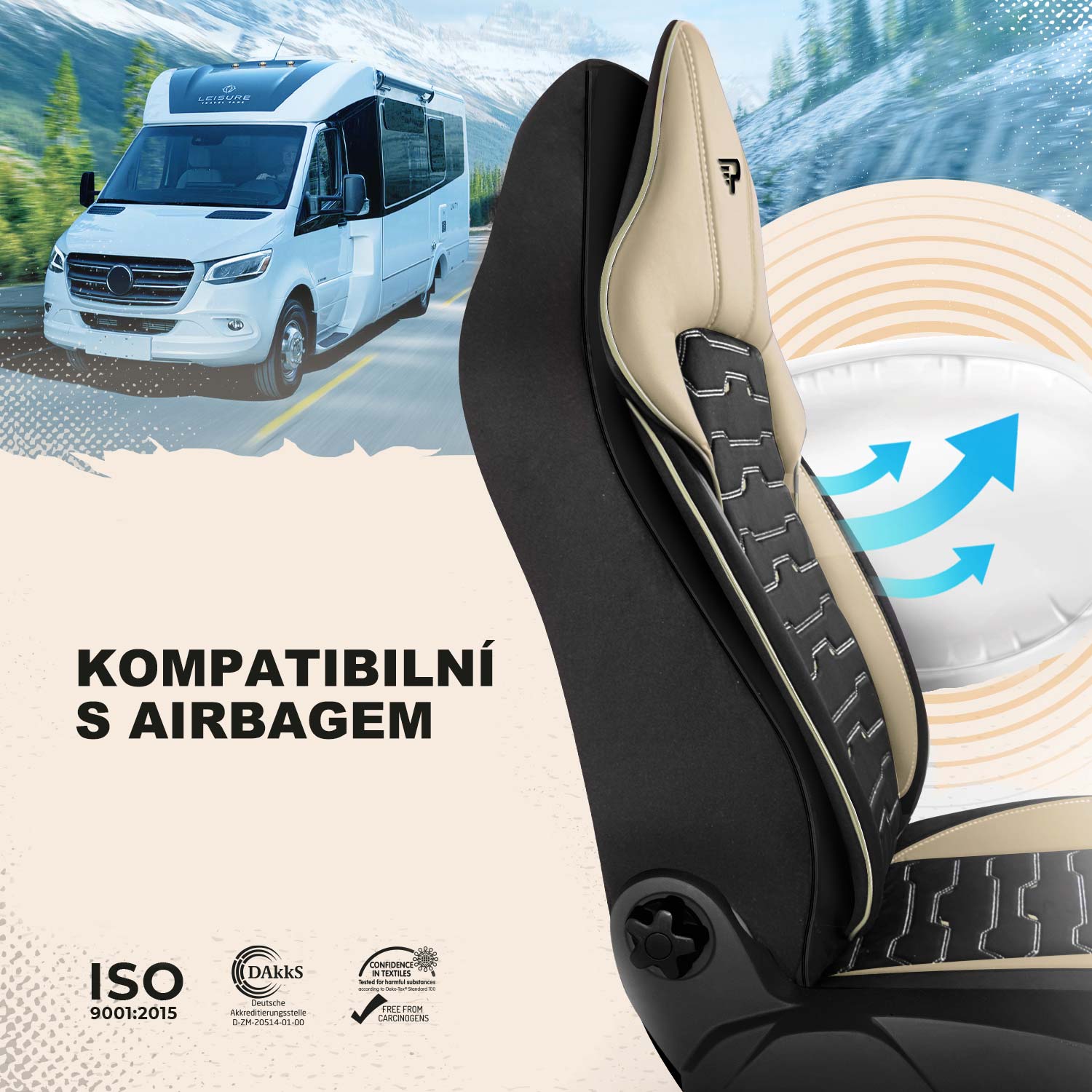 Autopotahy Beirut kompatibilní se sedadly s bočními airbagy