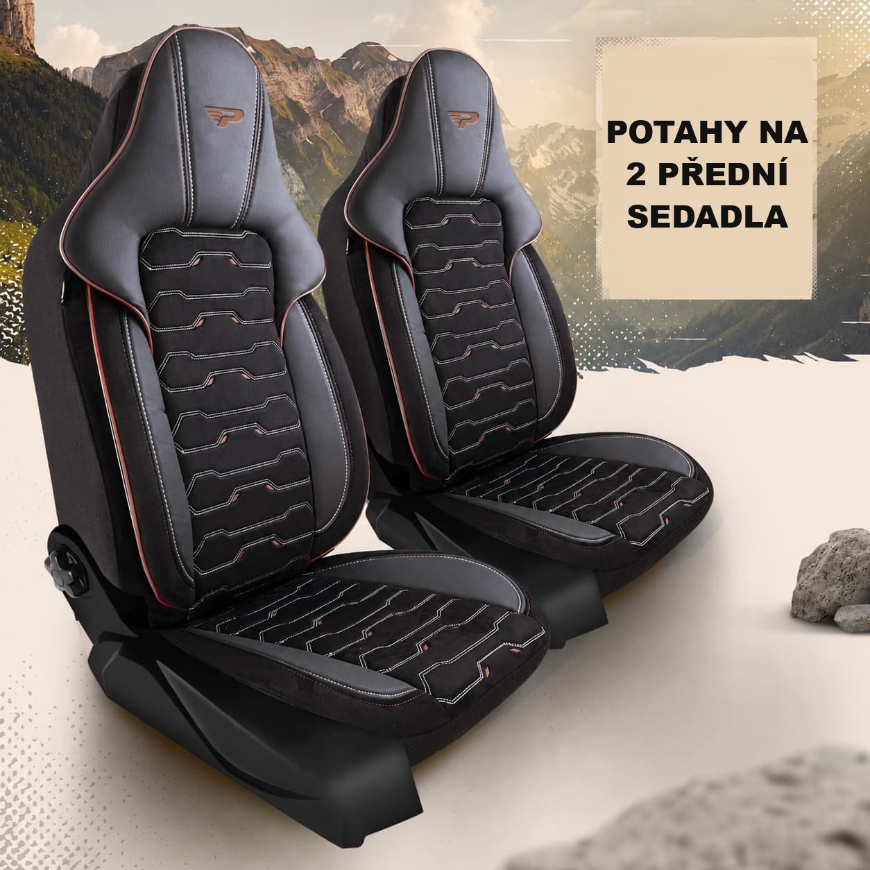 Autopotahy Beirut pro 2 přední sedadla v černém provedení s hnědým lemováním