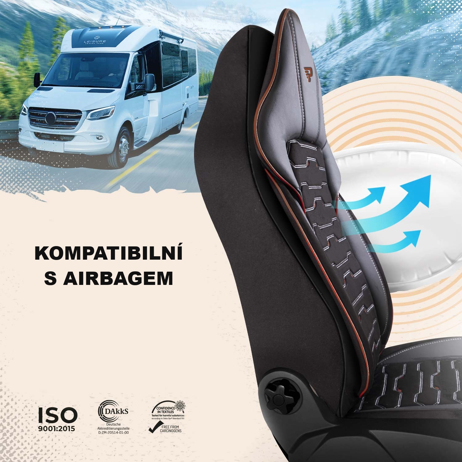 Autopotahy Beirut kompatibilní se sedadly s bočními airbagy