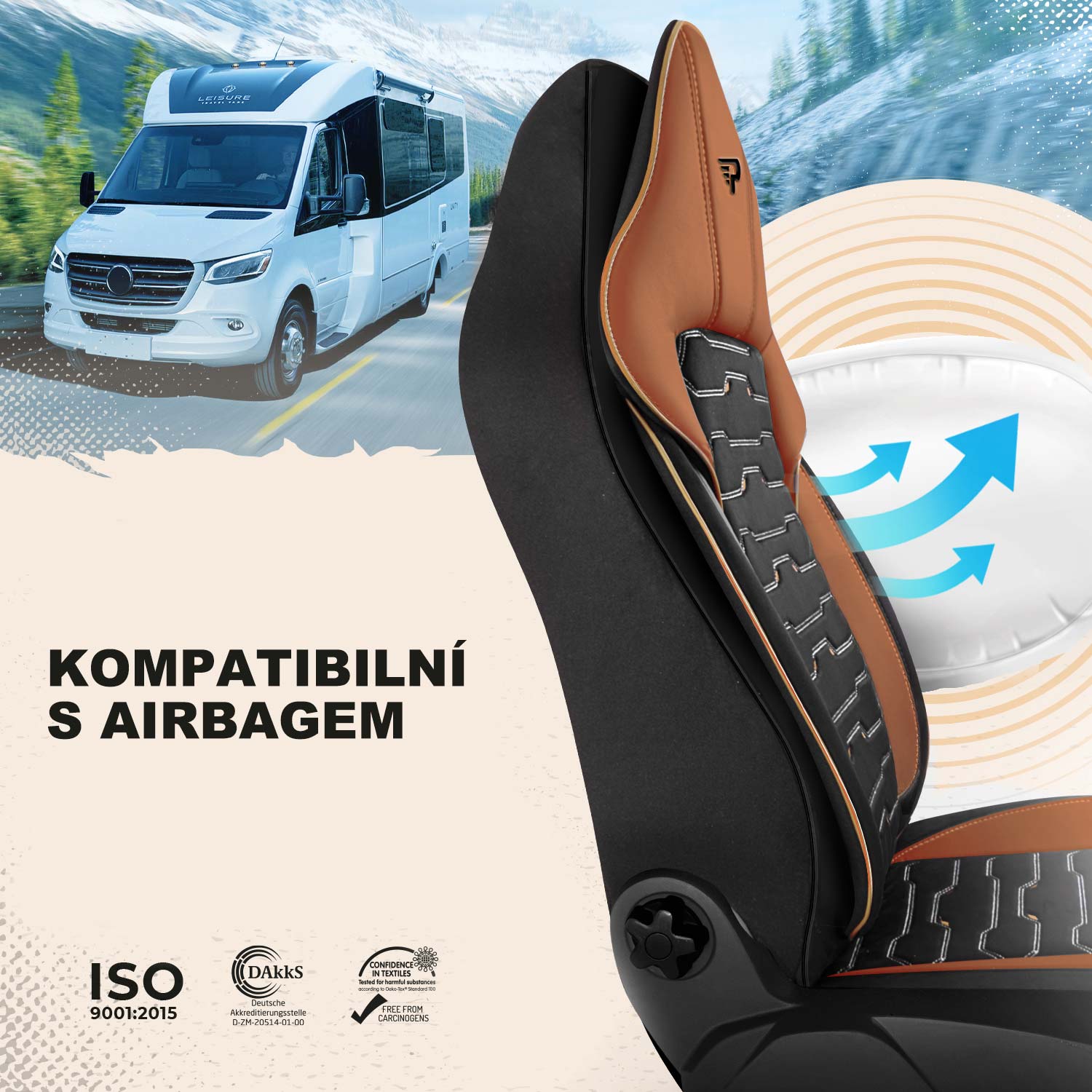 Autopotahy Beirut kompatibilní se sedadly s bočními airbagy