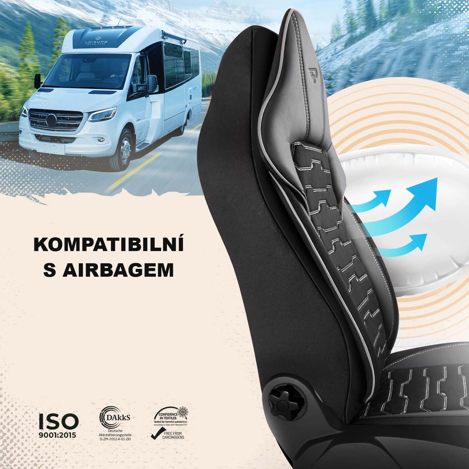 Autopotahy Beirut kompatibilní se sedadly s bočními airbagy