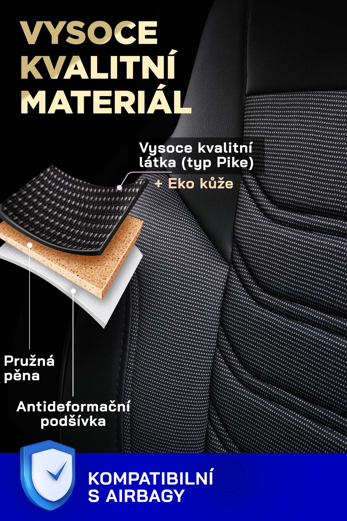 Detail materiálu autopotahů FLORIDA VAN – piké látka a ekokůže